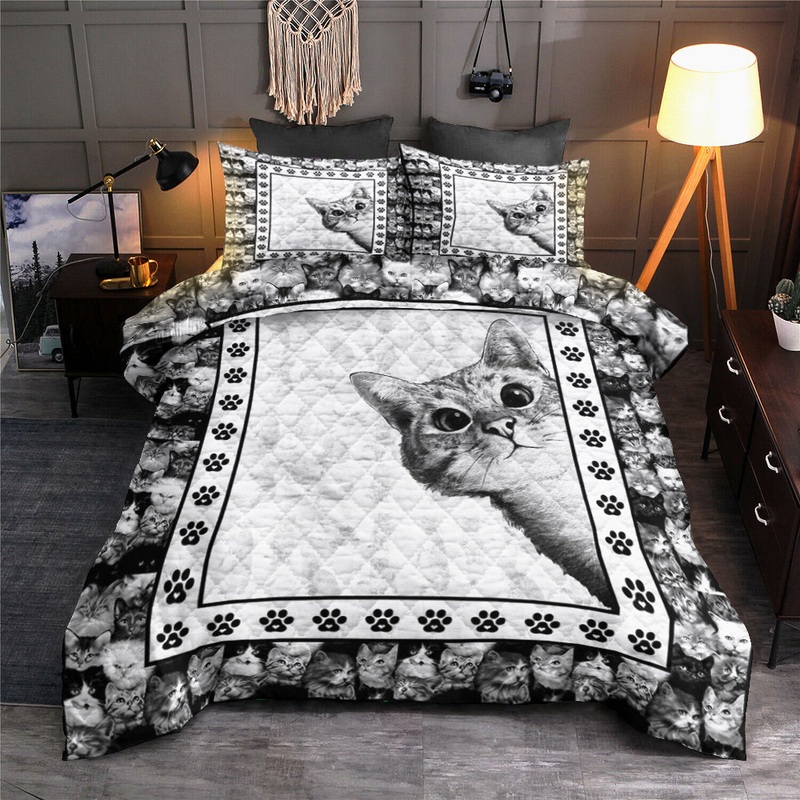 Black And White Cat Quilt Bedding Set HN2508001QBST
