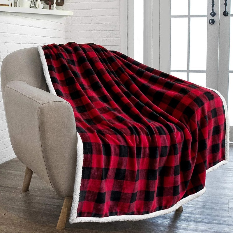 Red And Black Plaid Sherpa Fleece Blanket TD060302