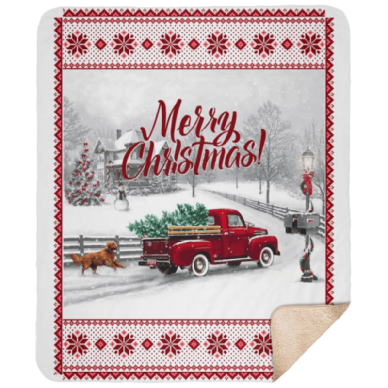 Merry Christmas Red Truck CLM1810113S Sherpa Fleece Blanket