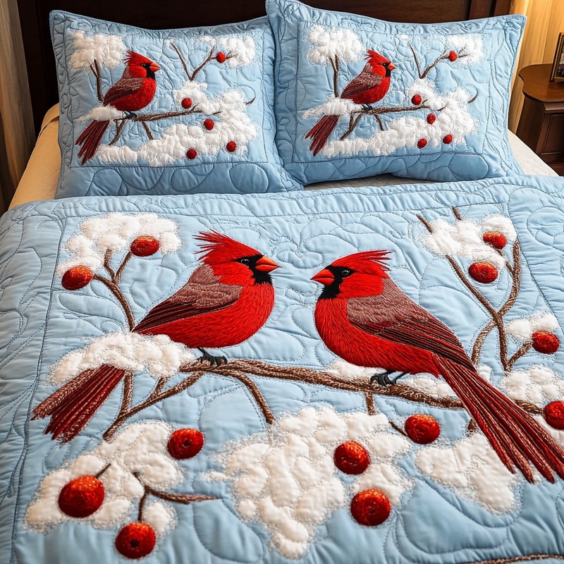 Winter Cardinal TAI201124143 Quilt Bedding Set