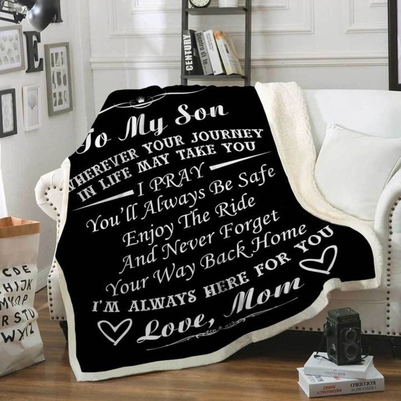 To My Son Mom Black CL2100212MDF Sherpa Fleece Blanket