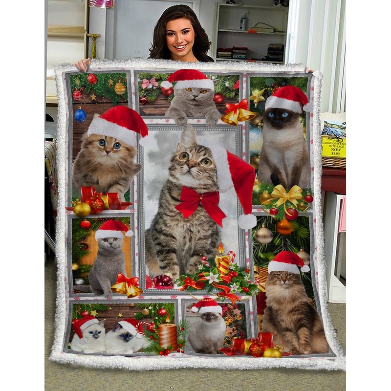 Cat Christmas Sherpa Fleece Blanket HN261002T