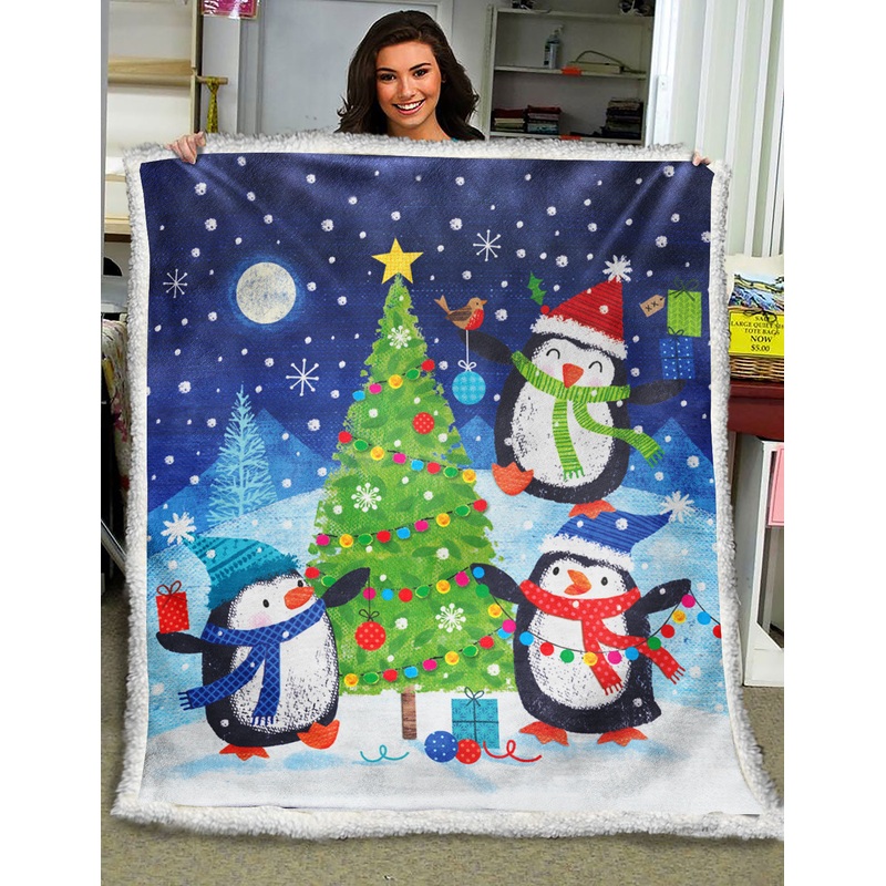 Christmas Penguin ND211001 Sherpa Fleece Blanket