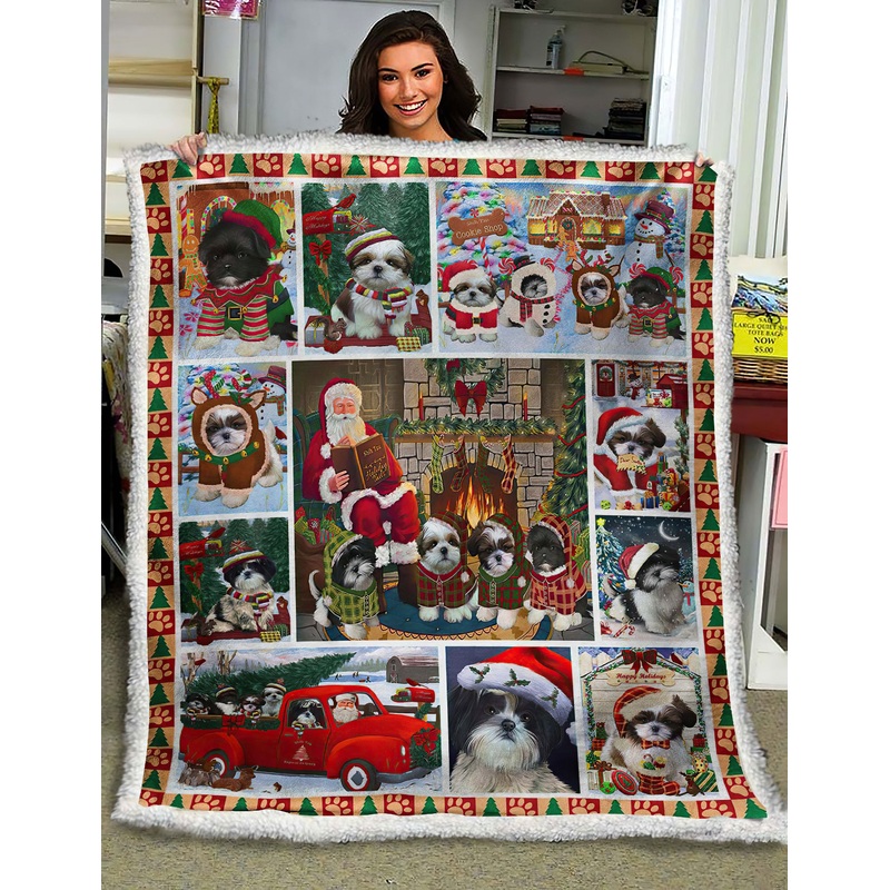 Christmas Shih Tzu HM261010D Sherpa Fleece Blanket