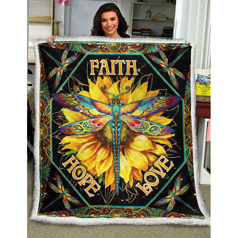 Dragonfly Faith Hope Love ND221008 Sherpa Fleece Blanket