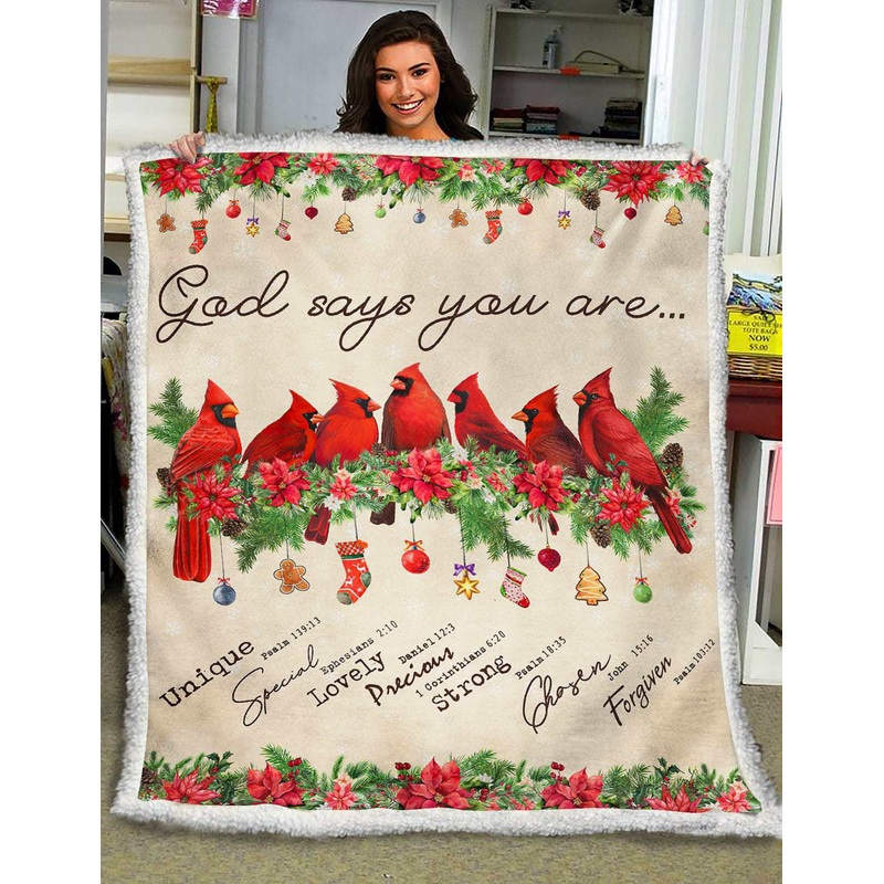 Cardinal Christmas HM191003D Sherpa Fleece Blanket