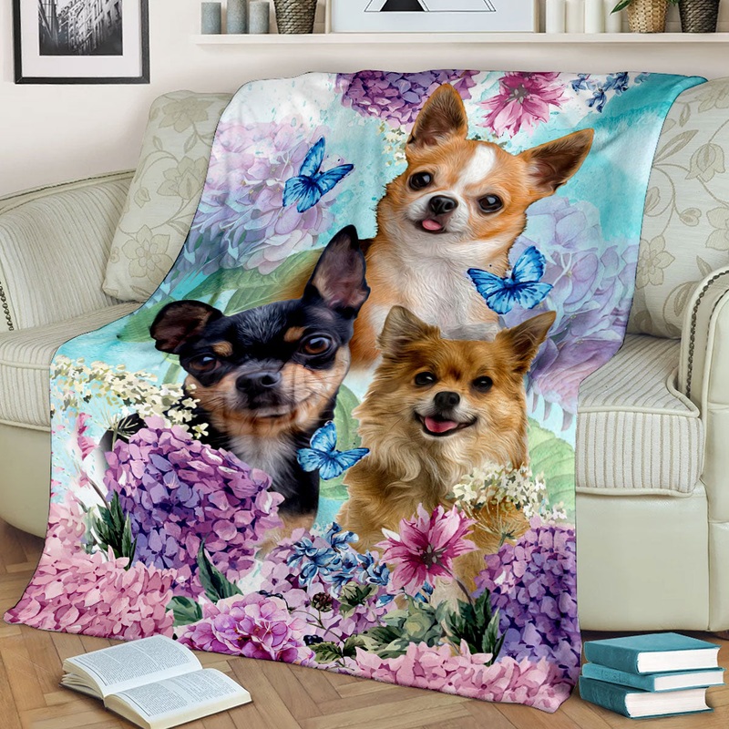 Chihuahua Floral Sherpa Fleece Blanket HT131001