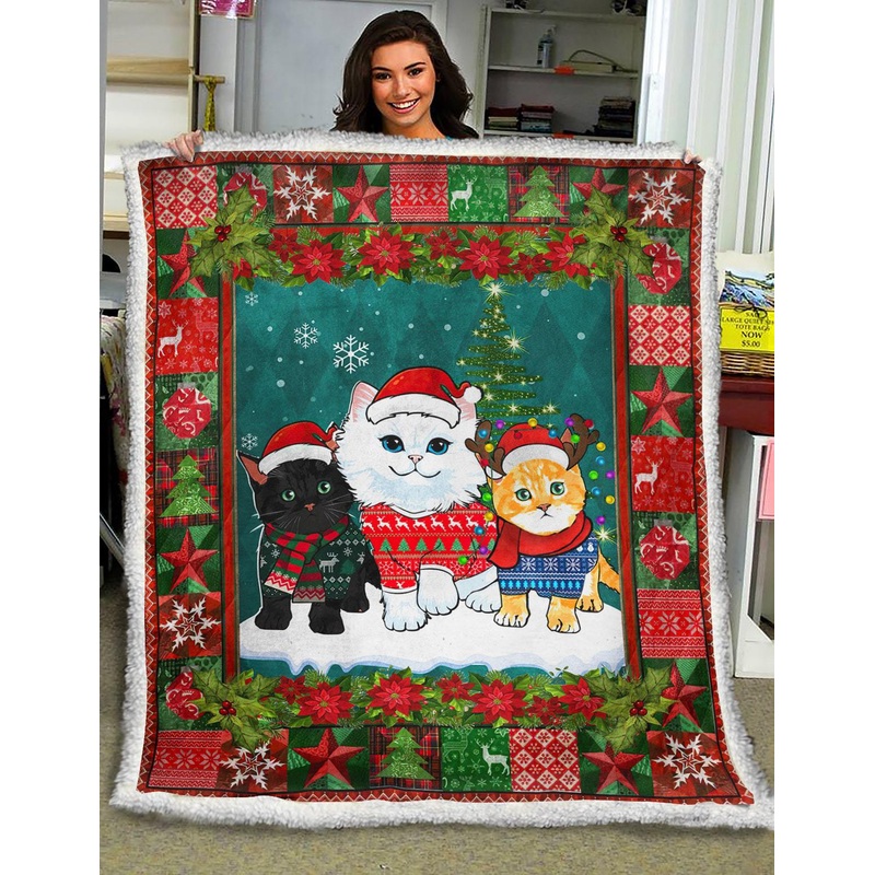 Christmas Cat HM201001D Sherpa Fleece Blanket