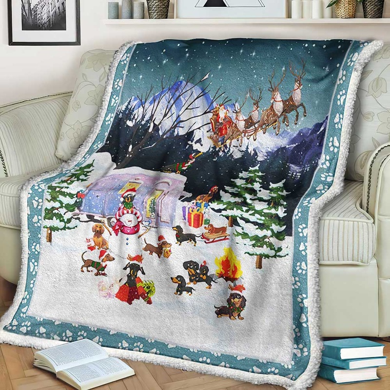 Dachshund Christmas Sherpa Fleece Blanket HT201003