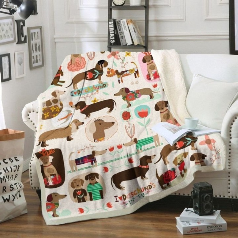 Dachshund HN180947F Sherpa Fleece Blanket