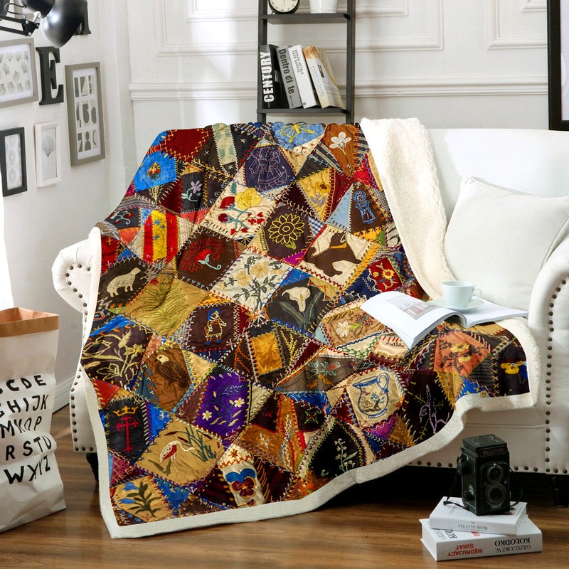 Floral Patchwork Sherpa Fleece Blanket TM141005