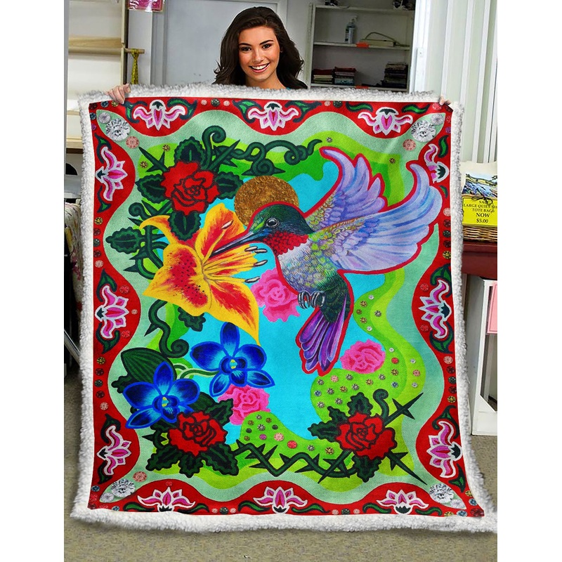 Hummingbird Flowers ND201003 Sherpa Fleece Blanket