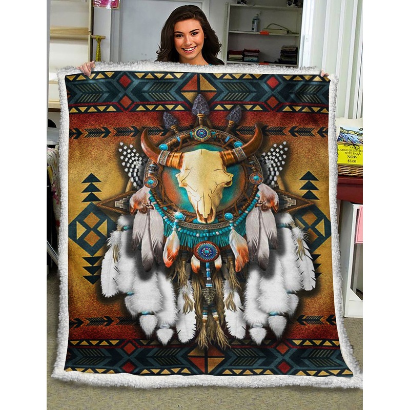 Native American Skull ND161006 Sherpa Fleece Blanket