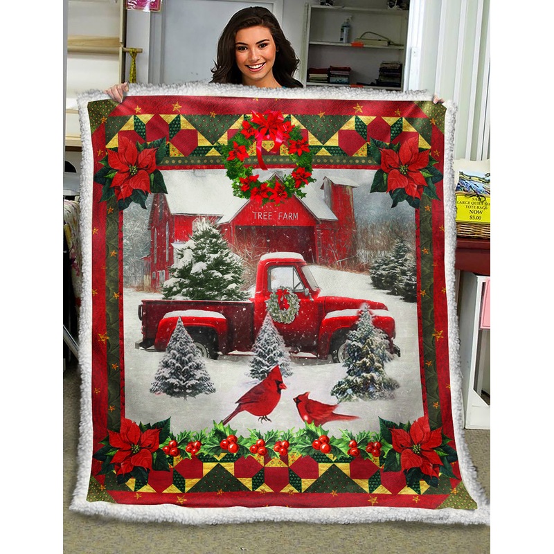 Red Truck Cardinal Christmas Sherpa Fleece Blanket MT191001T