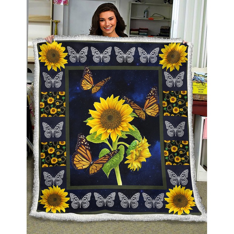 Sunflower Butterfly Sherpa Fleece Blanket HN181001T