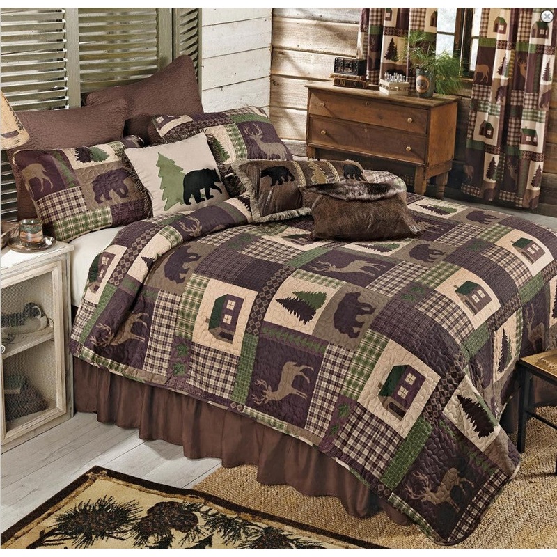Woodland Cabin Wildlife CLA0410313B Quilt Bedding Set