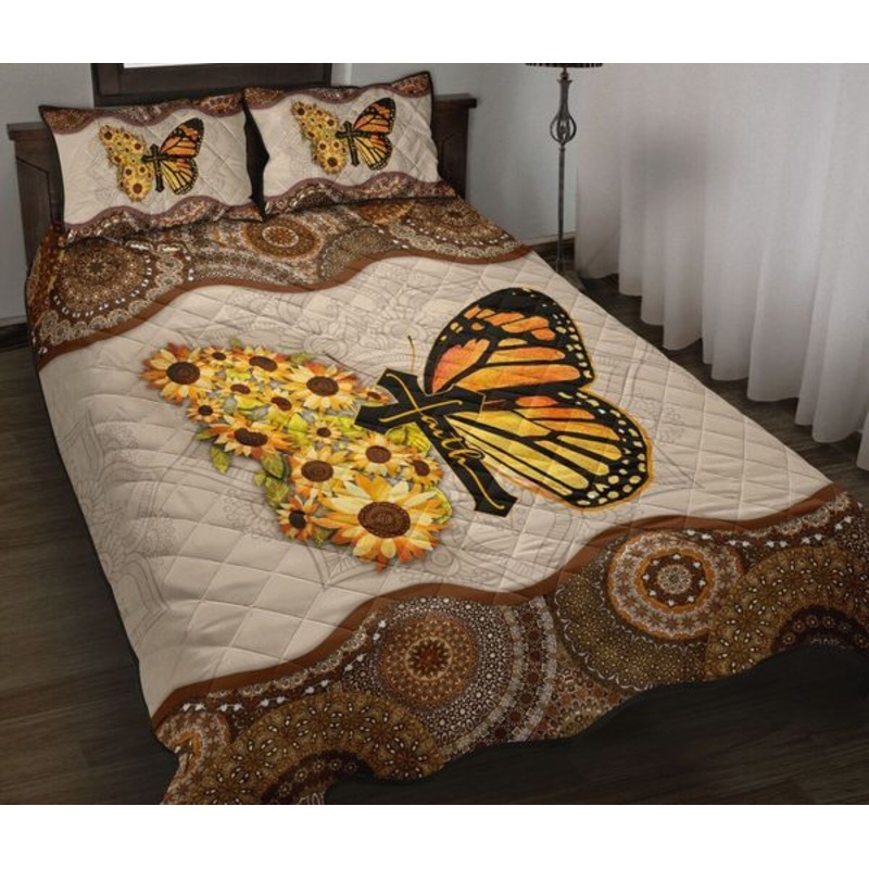 Butterfly Faith Cross Quilt Bedding Set MT290901T