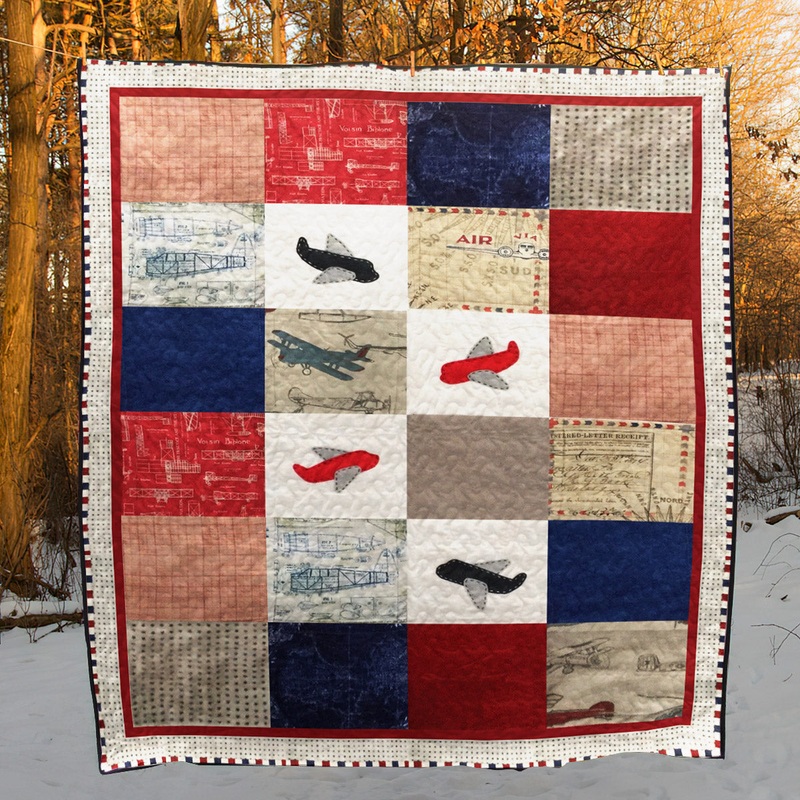 Vintage Airplane CL30100115MDQ Quilt Blanket