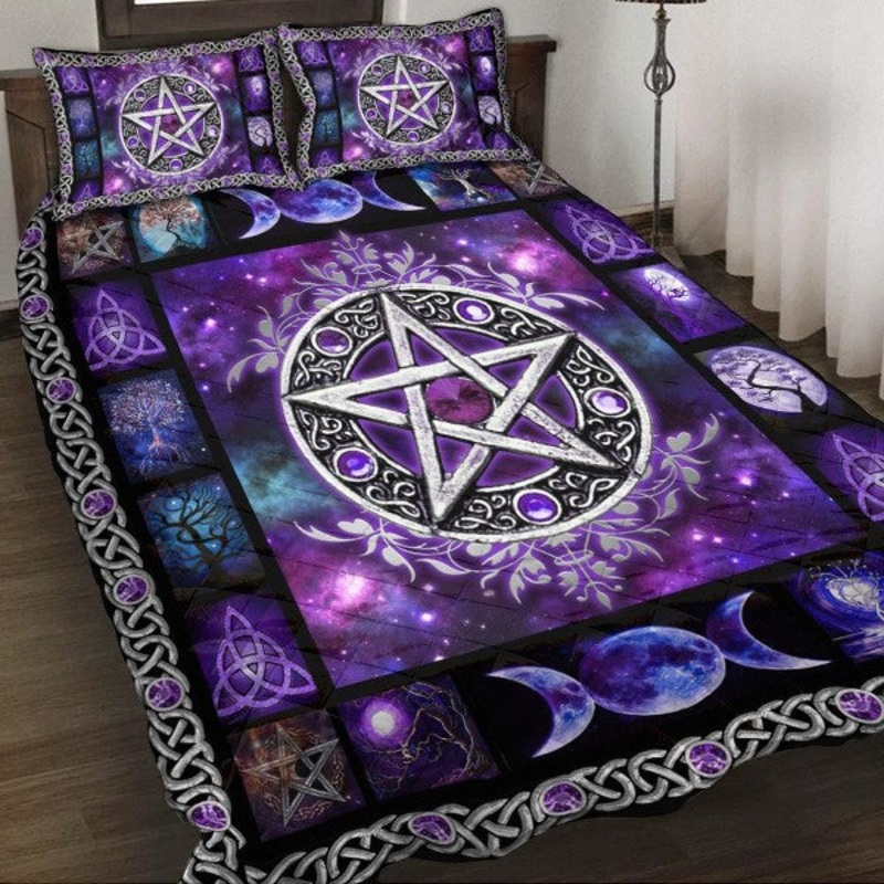 Witch Vibes Purple Pentagram Quilt Bedding Set CLH3009001