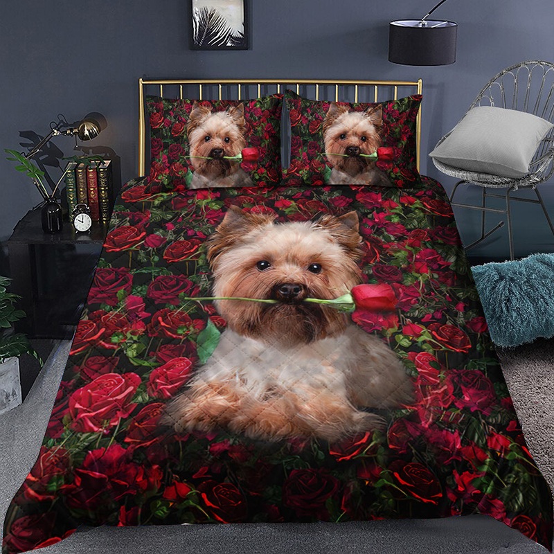 Yorkshire Terrier Rose Quilt Bedding Set TL270910