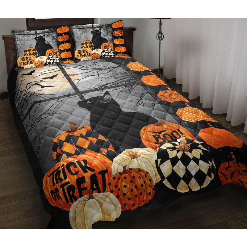 Black Cat And Pumpkins Quilt Bedding Set ND230904
