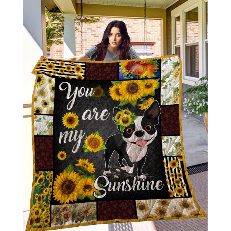 Sunflower Boston Terrier CLA2910502Q Quilt Blanket
