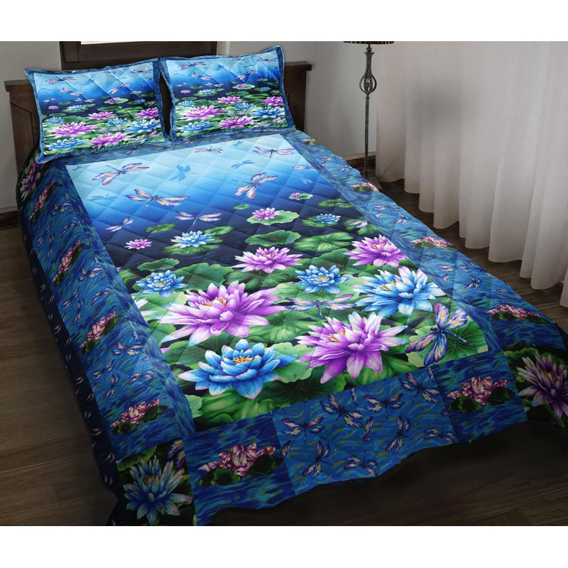 Water Lilies And Dragonflies Quilt Bedding Set ND230903