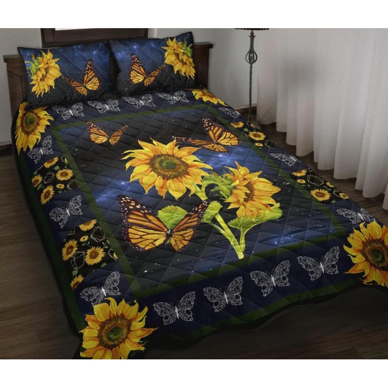 Butterflies And Sunflower Quilt Bedding Set HT220909