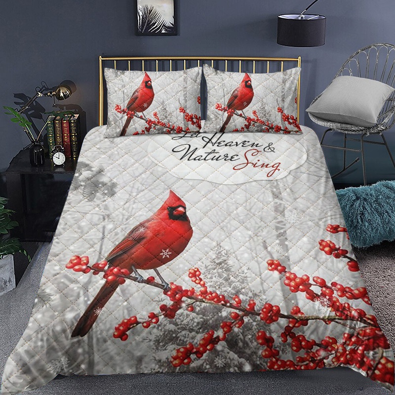Cardinal Let Heaven And Nature Sing Quilt Bedding Set TL140905