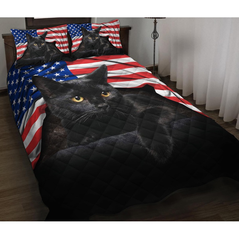 Cat American Flag Quilt Bedding Set HM130903T