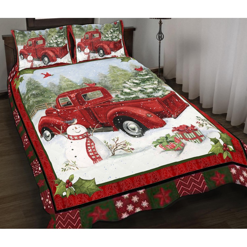 Vintage Red Truck Christmas Quilt Bedding Set MT1309006
