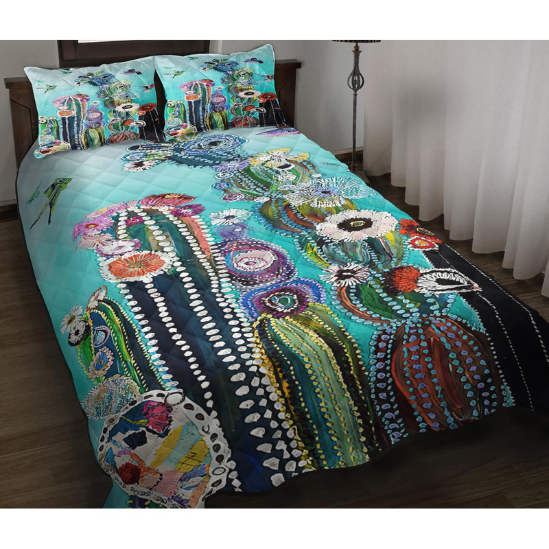 Cactus And Hummingbird Quilt Bedding Set HM0909002
