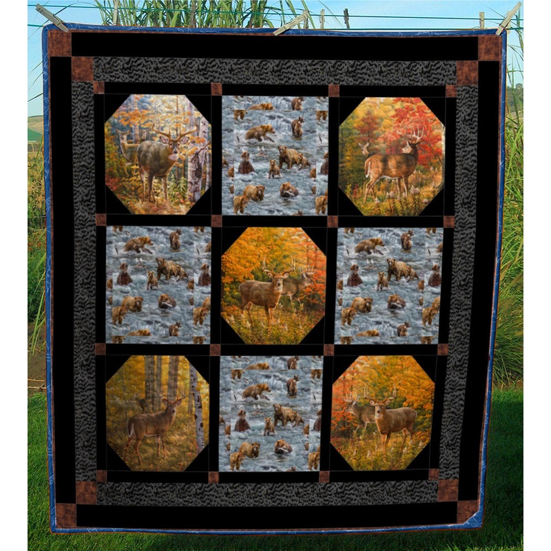 Autumn Deer Bear CL24100010MDQ Quilt Blanket