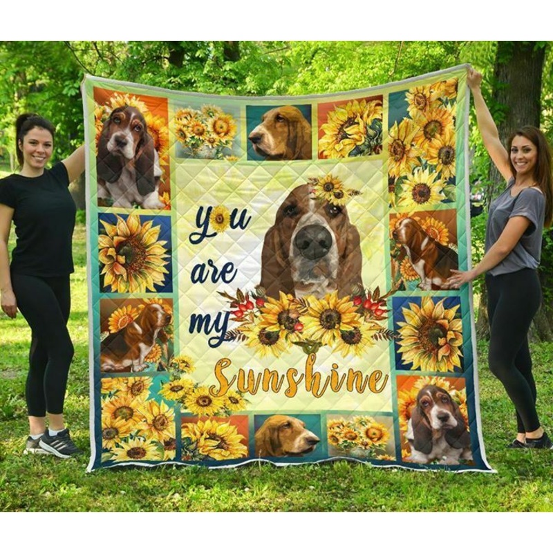 Basset Hound Sunflower You Are My Sunshine CLA0810018Q Quilt Blanket