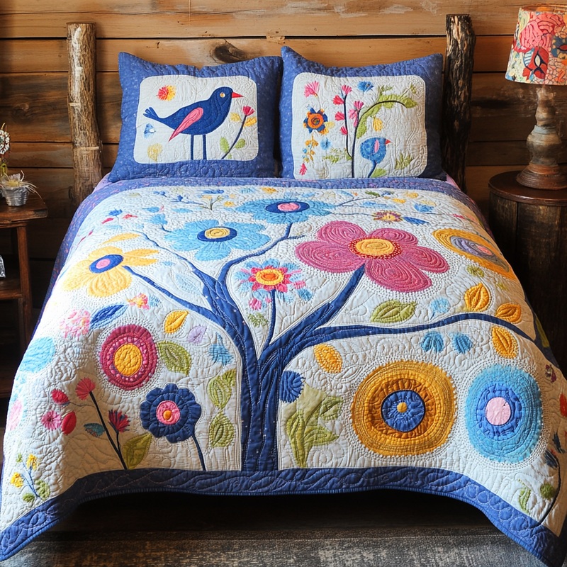 Birds In Flower Garden TAI251124024 Quilt Bedding Set