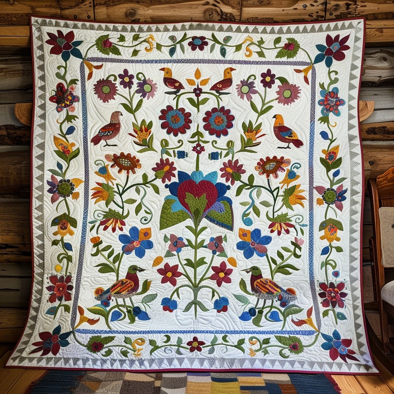 Birds In Flower Garden TAI251124167 Quilt Blanket