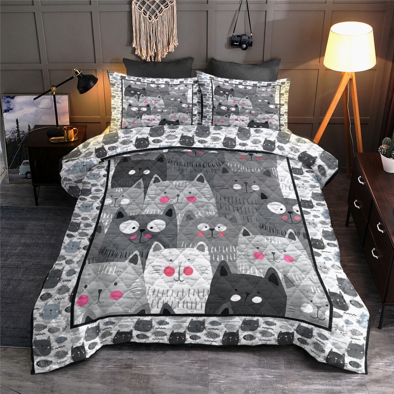 Black And White Cat Quilt Bedding Set HN2508003QBST