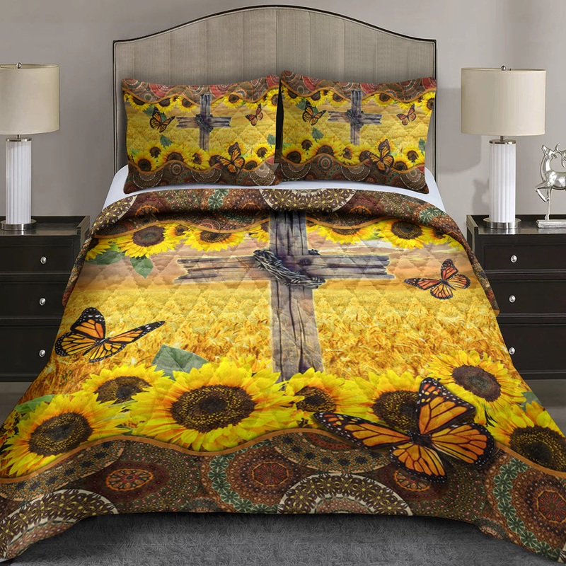 Sunflower Christian Cross Quilt Bedding Set TL030607QS