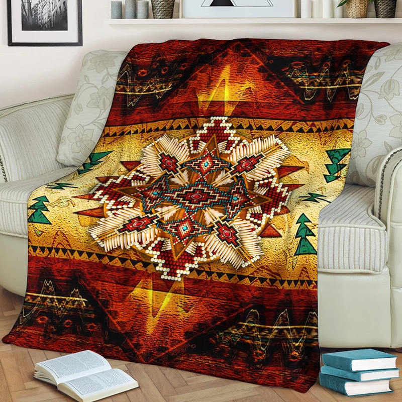 Native American Inspired Sherpa Fleece Blanket HT121008