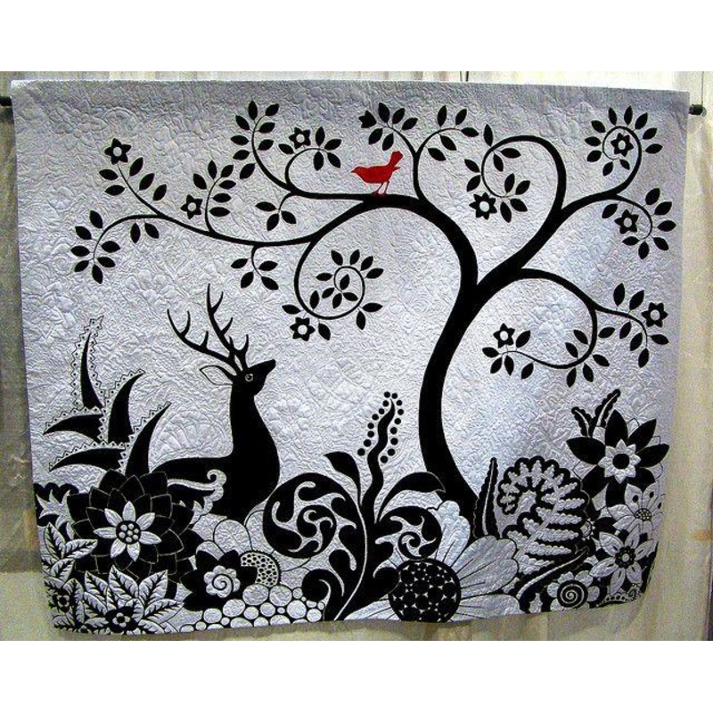 Black White Deer With Red Bird CLA1910043Q Art Quilt
