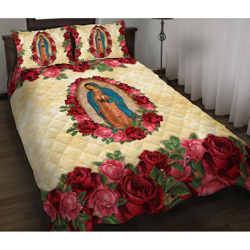 Virgin Guadalupe Flower Quilt Bedding Set HN090904T