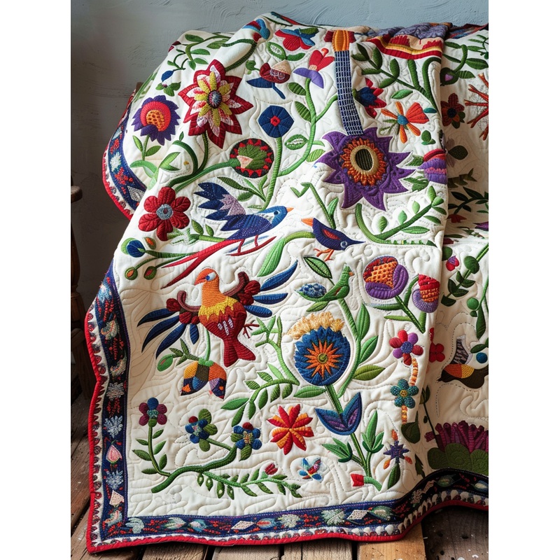 Birds In Flower Garden TAI251124171 Quilt Blanket