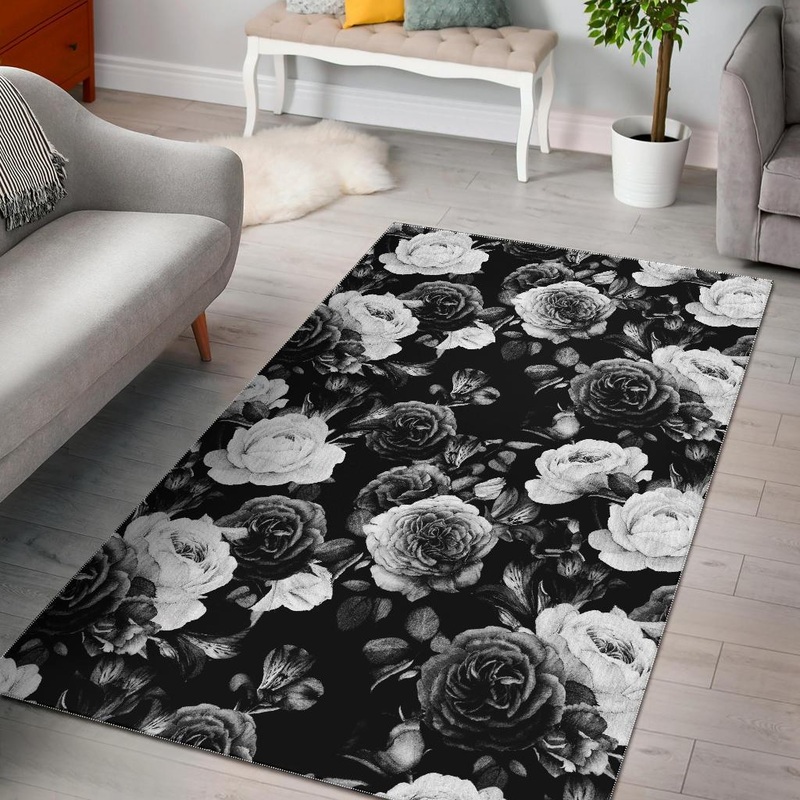 Black White Rose Floral CL17100086MDR Rug