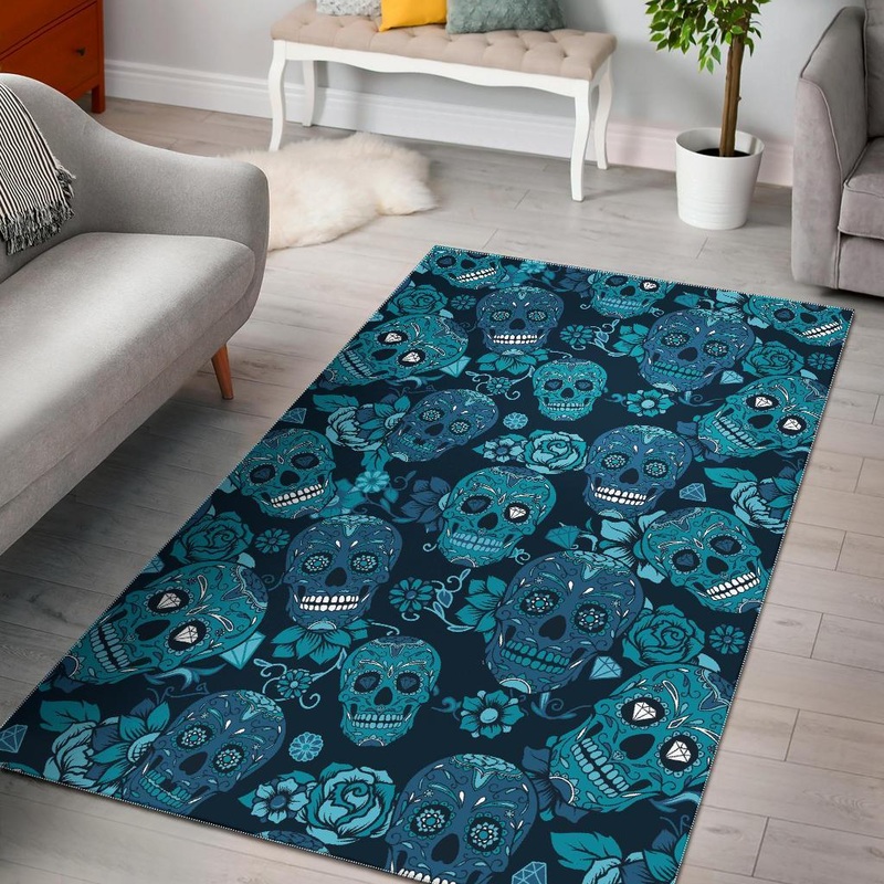 Teal Sugar Skull Flower CL17100626MDR Rug