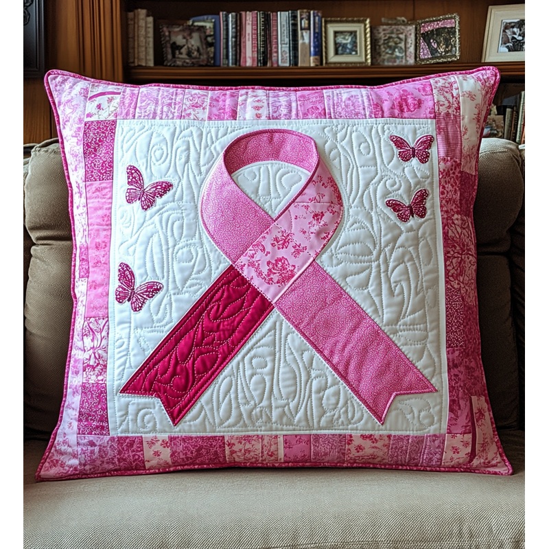 Butterfly Breast Cancer Ribbon DAI281124022 Quilted Pillow Case