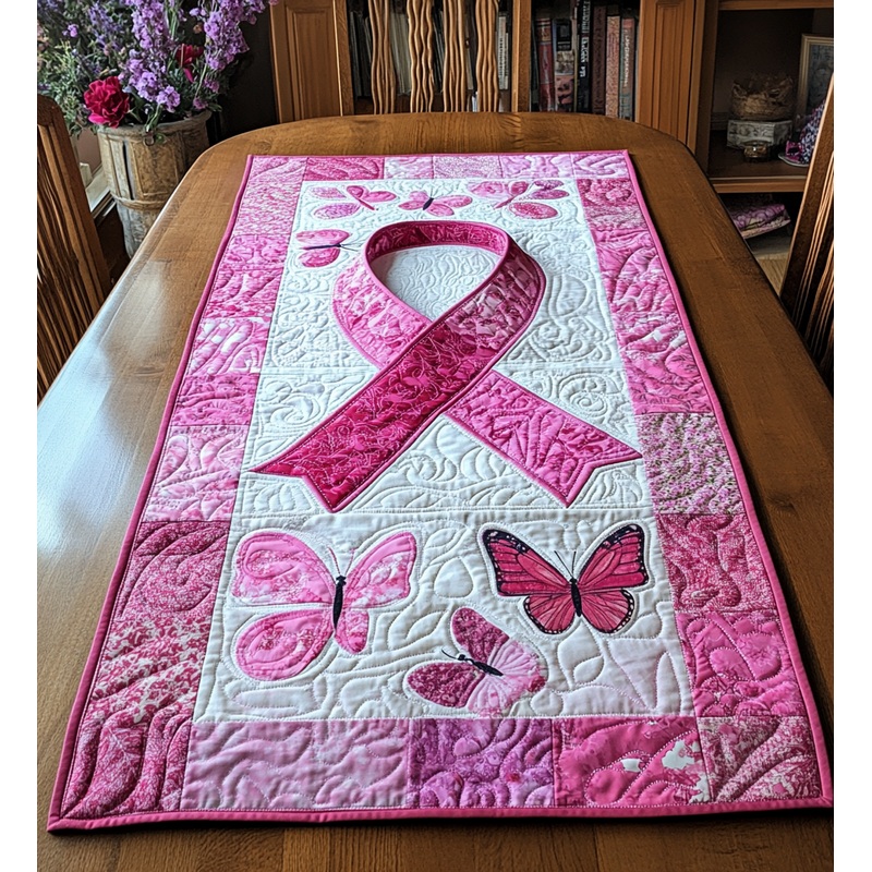 Butterfly Breast Cancer Ribbon DAI281124181 Quilted Table Runner