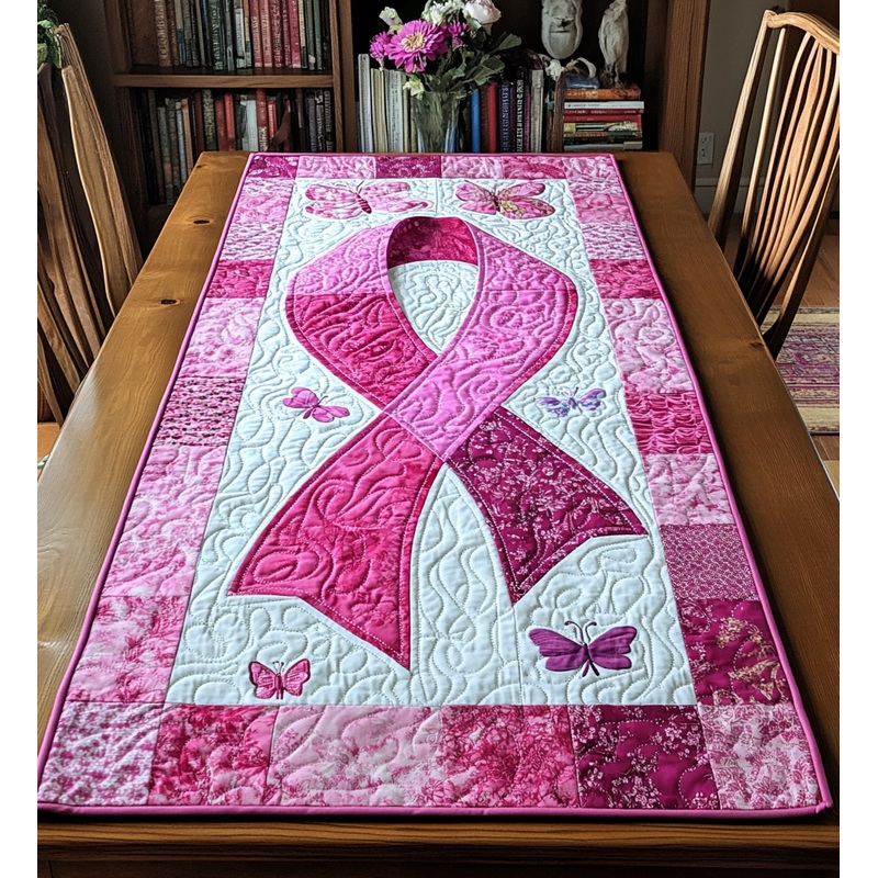 Butterfly Breast Cancer Ribbon DAI281124183 Quilted Table Runner