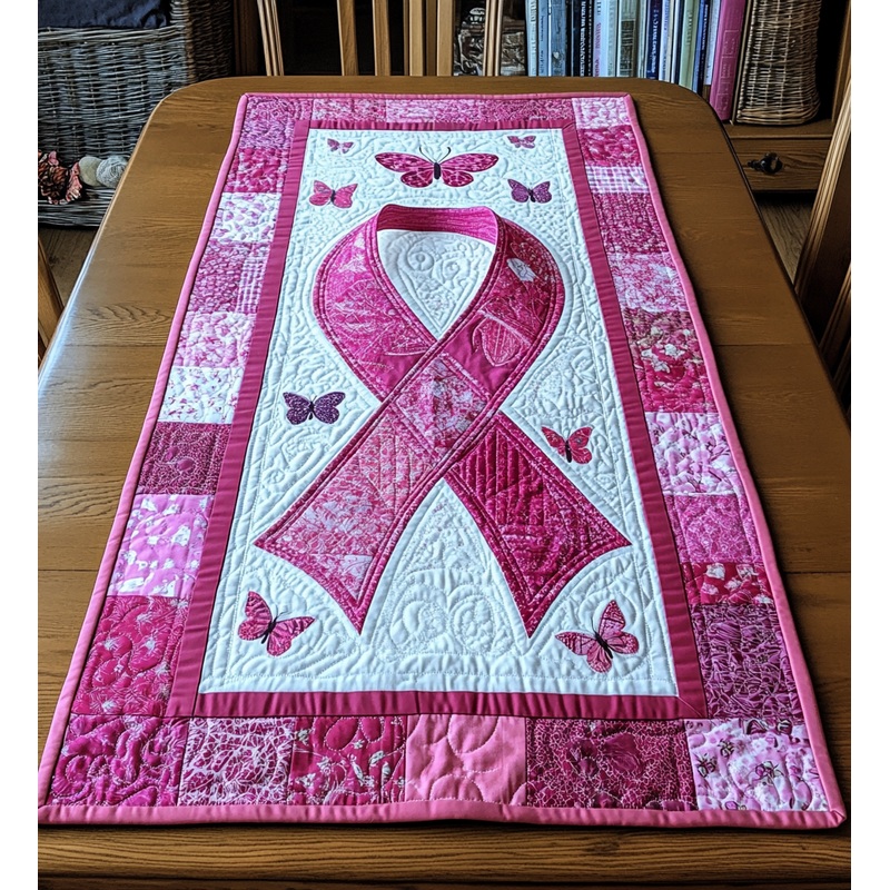 Butterfly Breast Cancer Ribbon DAI281124184 Quilted Table Runner