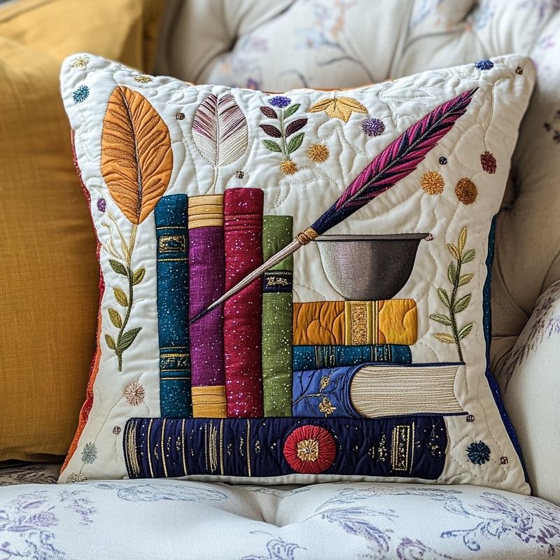 Book And Quill DAI051224162 Quilted Pillow Case