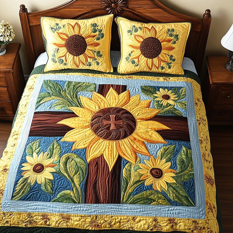 Sunflower Christian Cross DAI101224016 Quilt Bedding Set